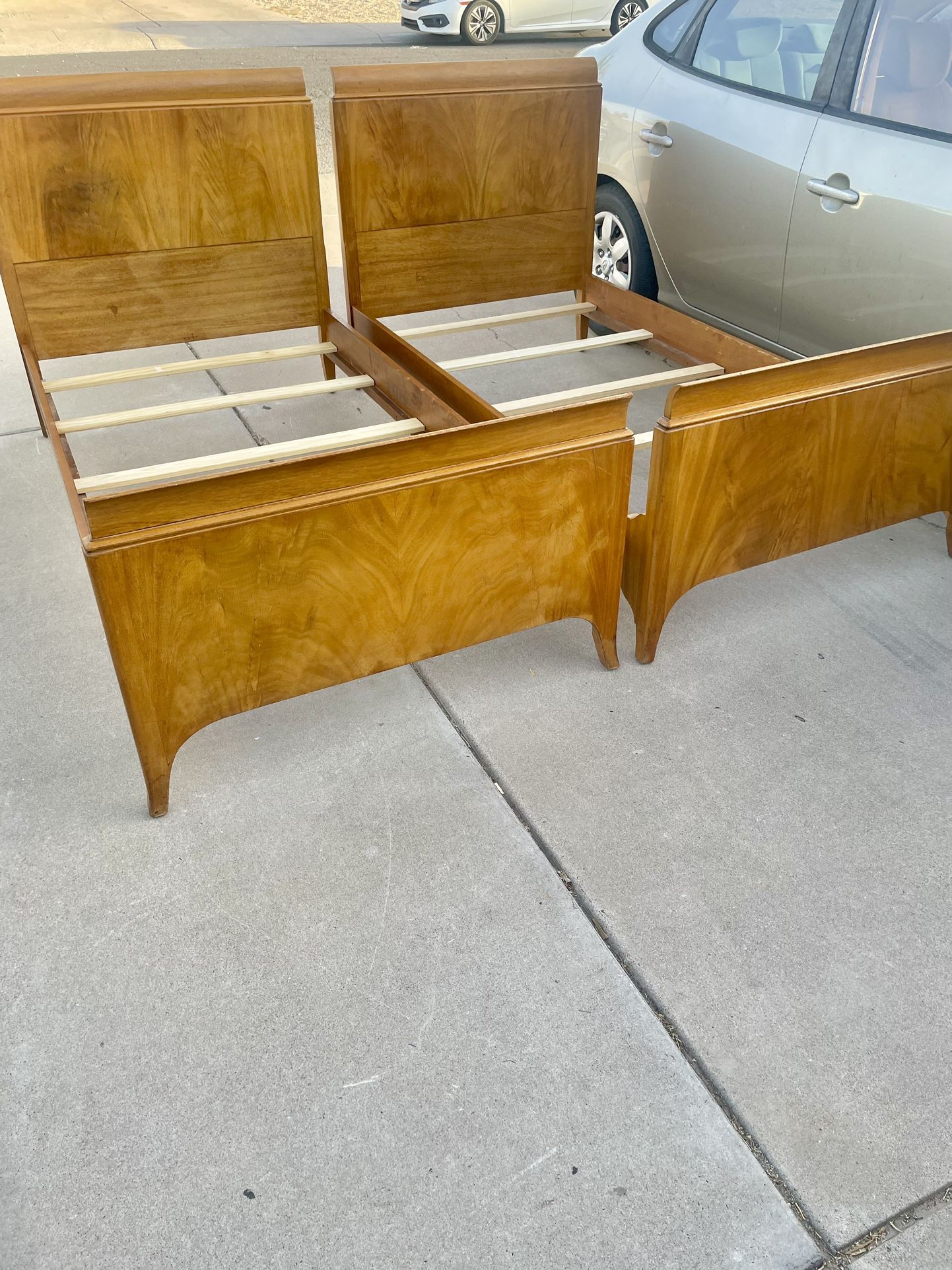 Antique Art Deco Johnson Furniture Co. Matching Wooden Twin Bed Frames