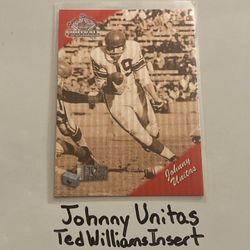 Johnny Unitas Baltimore Colts Hall of Fame QB Ted Williams Short Print Insert Card. 
