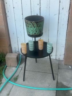 Very Midcenturyesque Metal Two Tiered Three Legged Plant Stand/Side Table (accessories not included):