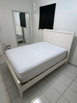 Pottery Barn White Wood Bed Frame and Dresser
