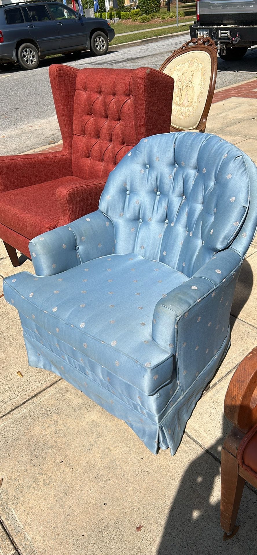 Beautiful, blue tufted rocker chair