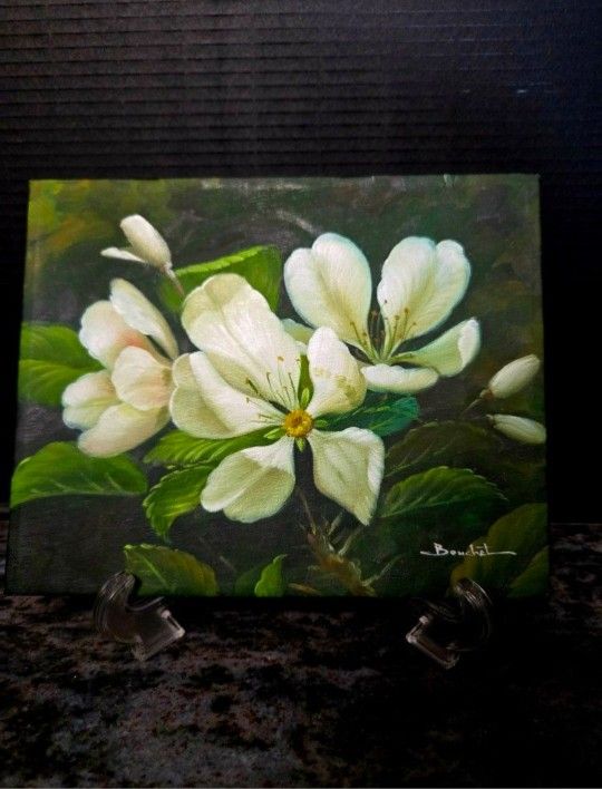 Vintage Small Painting of Magnolia Blossom Signed Boichet 10"×8"