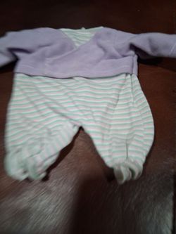 Vintage Style 1-Piece Striped Doll Pajamas / Sleeper Set (Lavender/Mint)