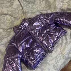 purple metallic crop puffer