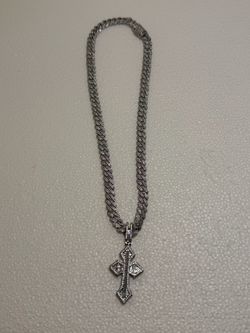 Iced Out Cuban Link Chain-23’in 8mm with Cross Pendant - read description throw offers