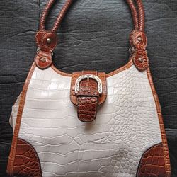 White And Brown Tote Bag