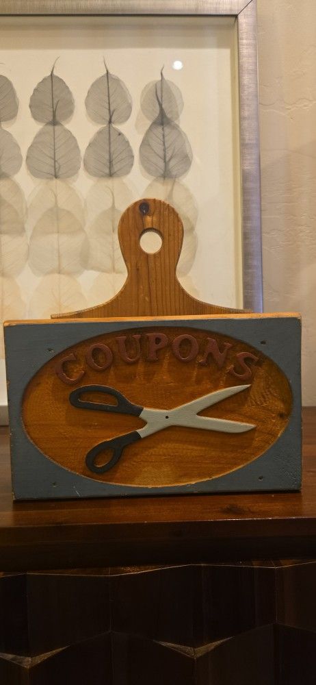 Vintage 1970s Wooden Coupon Holder – Rustic Americana Farmhouse Wall Box (Rare Find)
