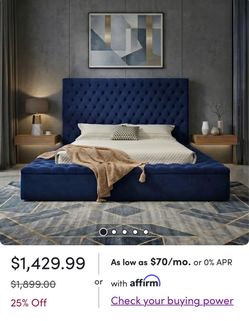 Queen Velvet Platform Bed