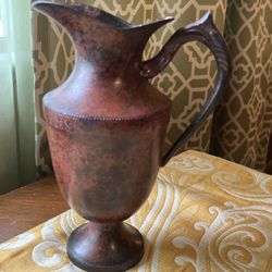 Vintage Footed Metal Pitcher With Handle