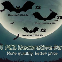 24 Pcs Hanging Bats Halloween Decoration Outdoor | 3 Different Large Sizes Halloween Decor Hanging Sign for Garden Tree Yard Lawn | PVC Bats with Cute