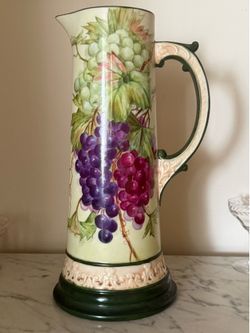 Austrian hand painted grape tankard pitcher 14 inches tall