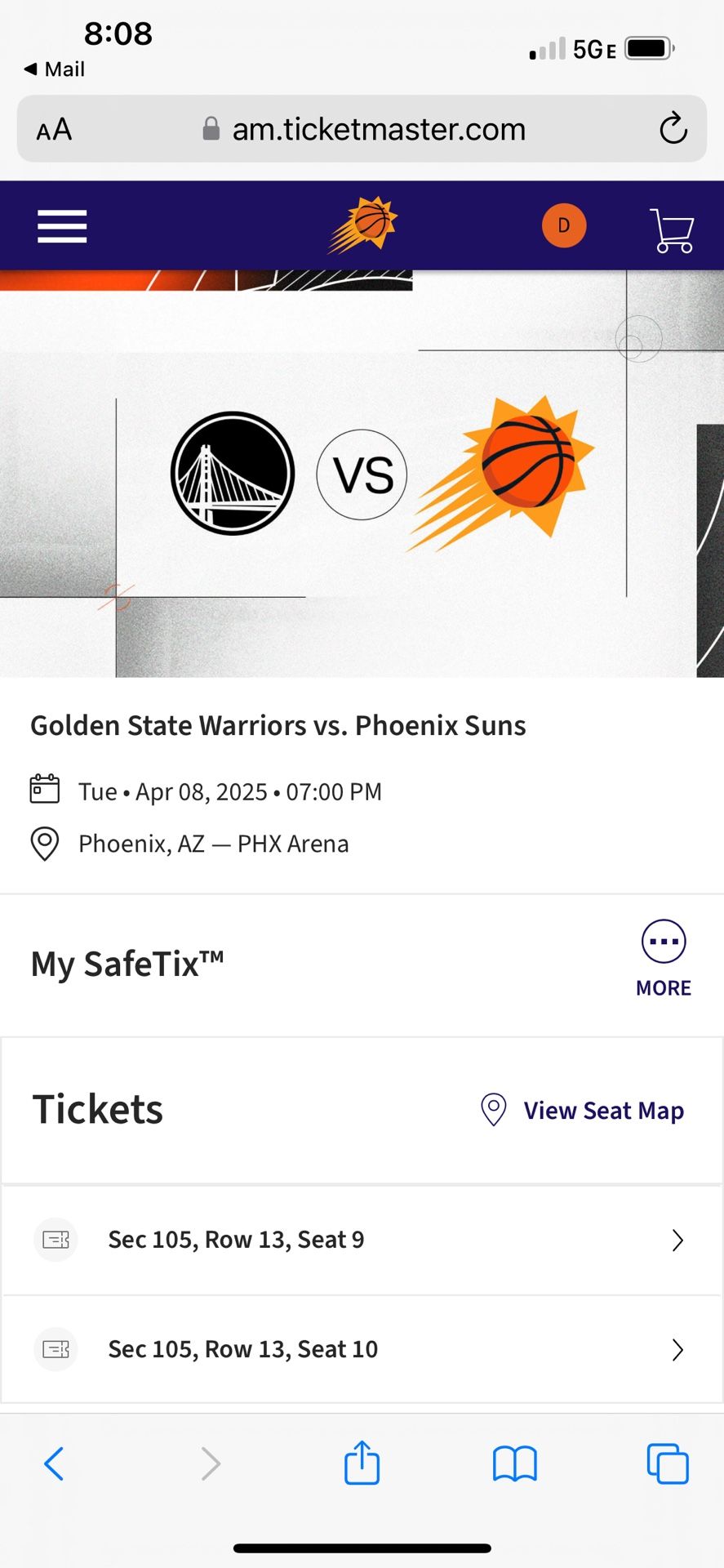 Suns vs. Warriors Tickets! 4/8/25 Lower Level!!!
