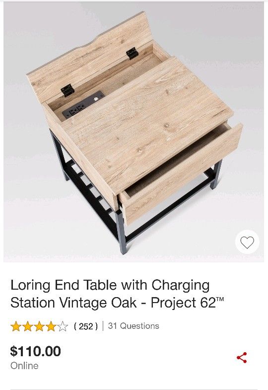 New Loring End Side Table With Charging Station for Sale in