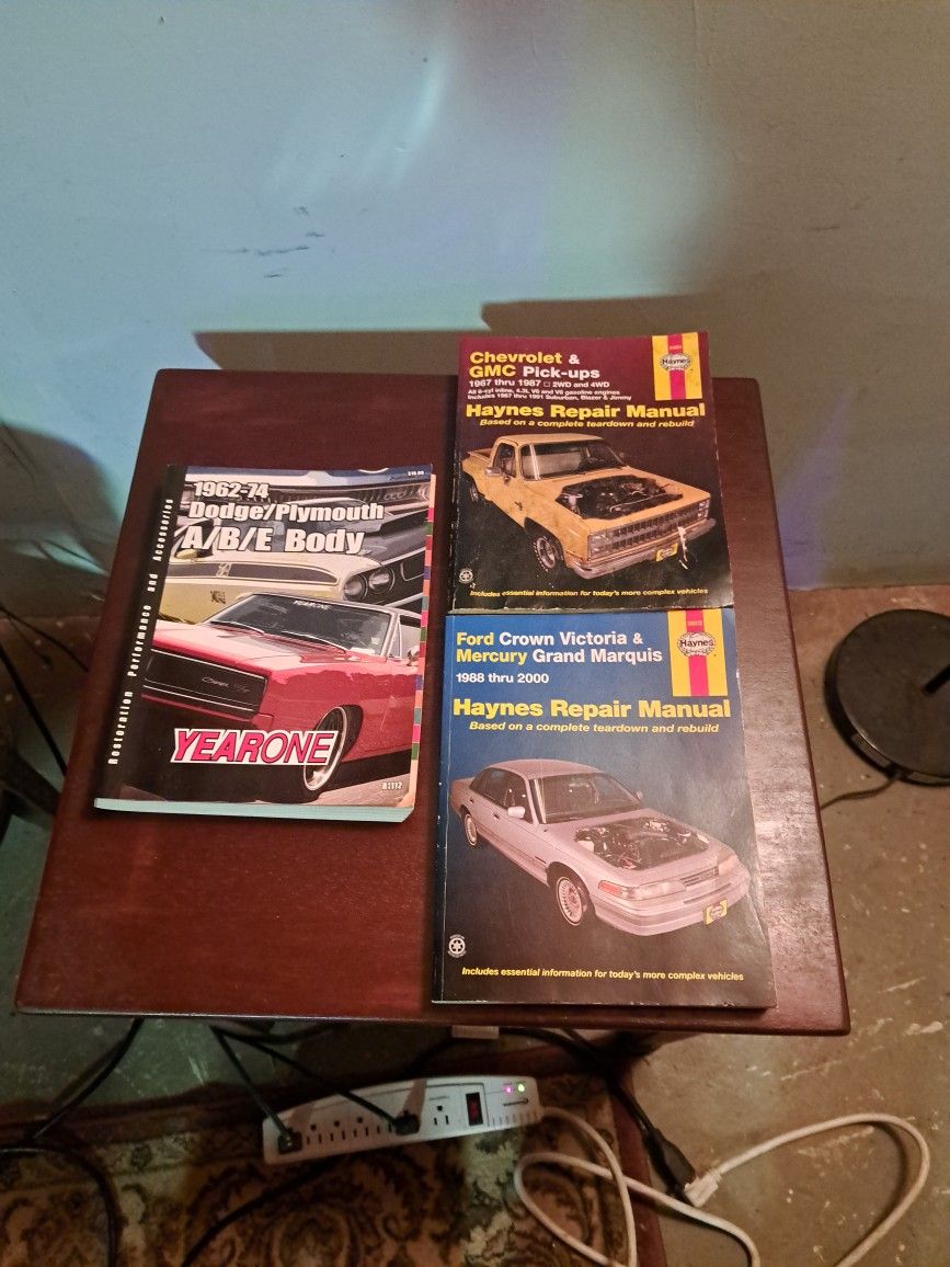 Year one 1962-74 Dodge/Plymouth, 2 Haynes Manuel Ford/Mercury, Chevrolet/GMC