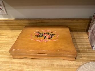 Vintage Wooden Box with Floral Decal