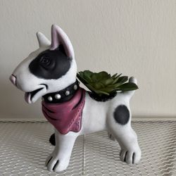 Ceramic (White) bull terrier decor ,  artifical plant (succulents)