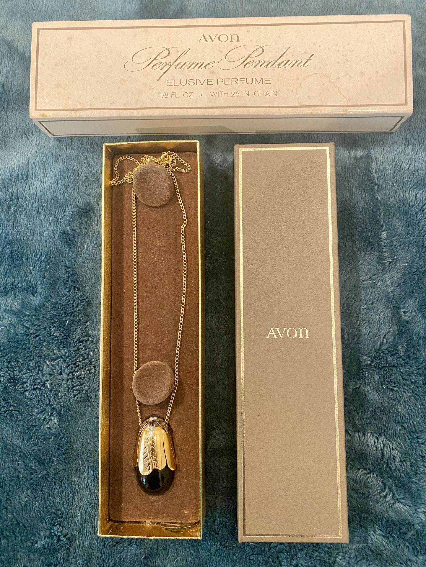 Unused! Vintage Avon Elusive Perfume, Eggplant Pendant Necklace