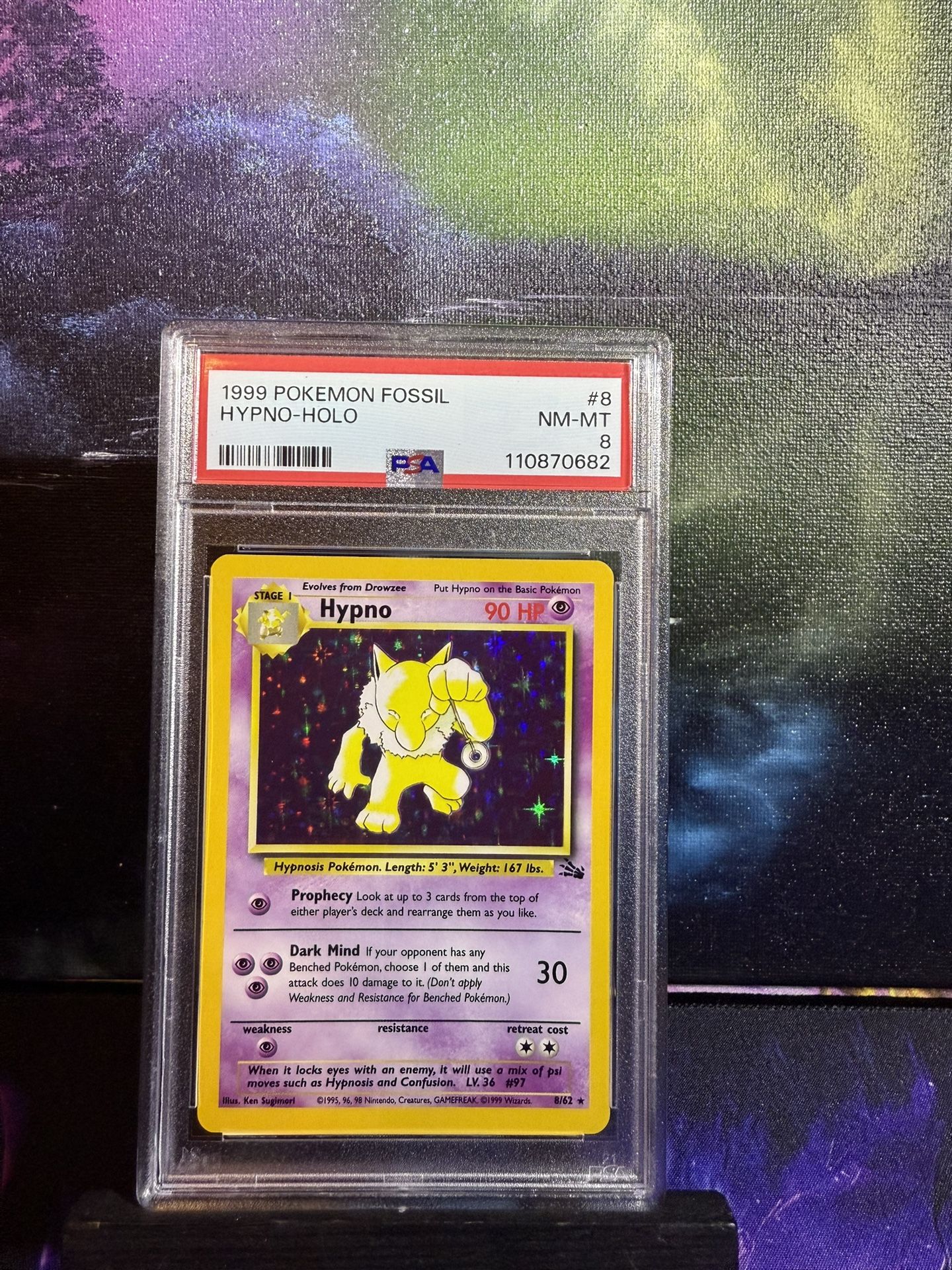 Hypno 8/62 Fossil Holo PSA8
