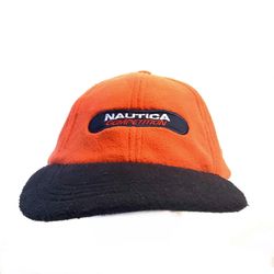 90s vintage Nautica Competition Orange fleece clip adjustable hat. Brand new