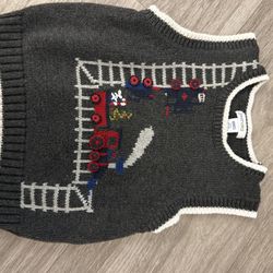 2009 Green dog Christmas Choo Choo Train Grey Sweater Vest 18m Baby / Toddler 