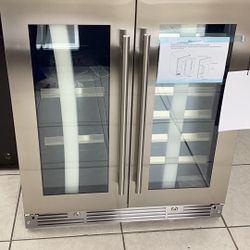 30 INCHES DUAL ZONE FRENCH DOOR BEVERAGE CENTER WITH WINE RACKS STAINLESS STEEL XO 