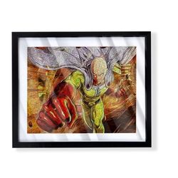 anime series One Punch Man Custom Art on black frame