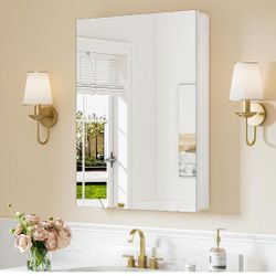Bathroom Medicine Cabinet Mirror 24x32 White Recessed or Wall Mount with Shelves