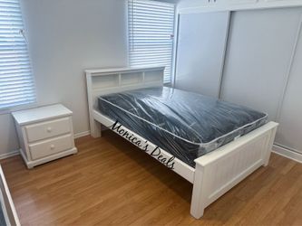 Full Solid Wood Bed With Mattress + Nightstand $620