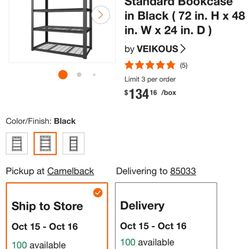 5-Tier Metal Garage Storage Shelving Unit Standard Bookcase in Black ( 72 in. H x 48 in. W x 24 in. D )