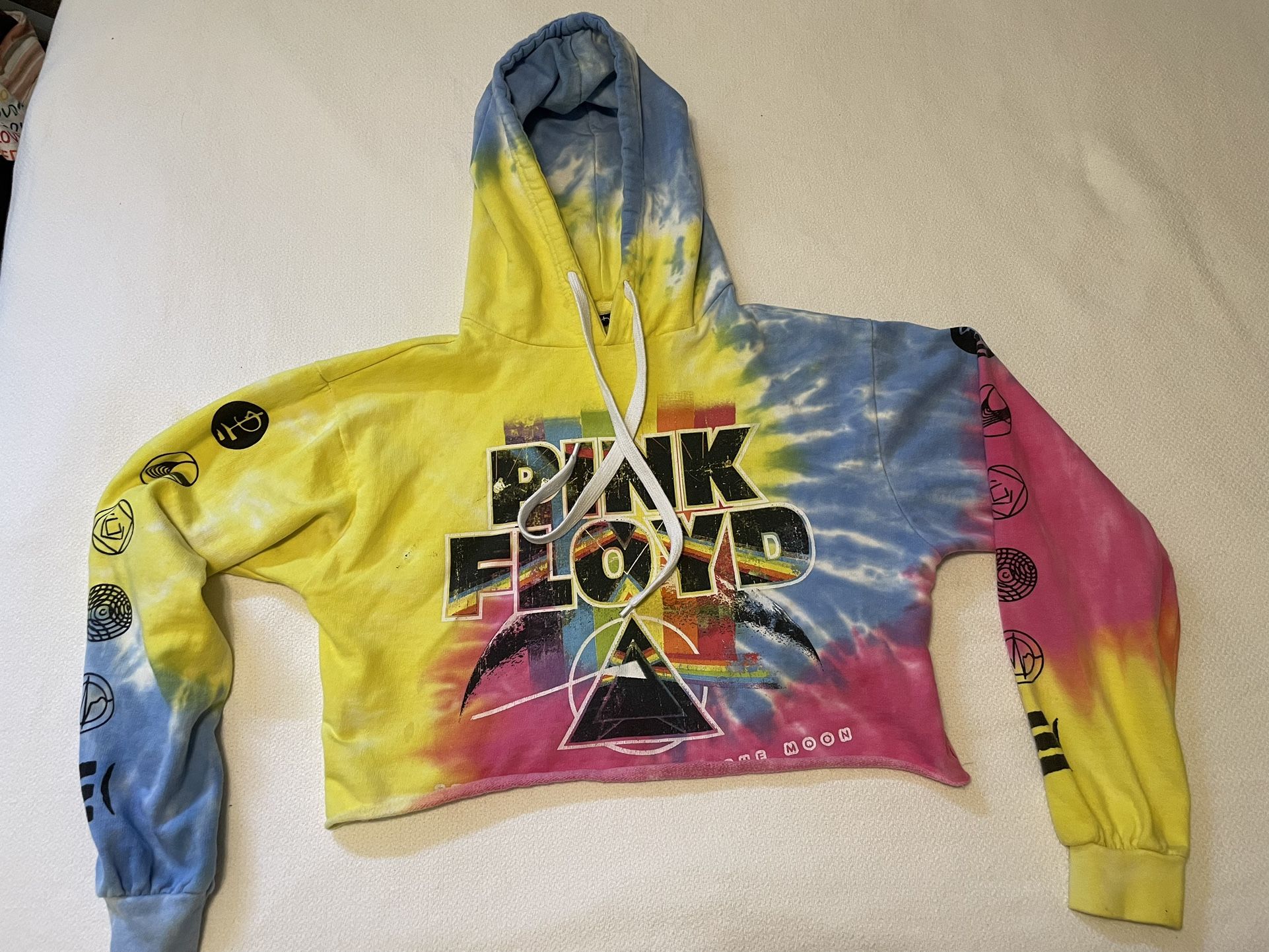 Pink Floyd Tie Dyed Cropped Hoodie Sweatshirt Size Small