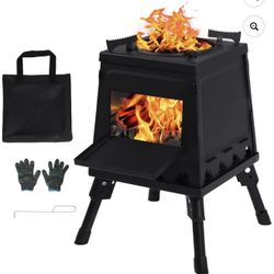 Brand New Portable Cast Iron Wood Burning Camp Stove, Portable Cast Iron Camping Black Wood Stove for Outdoor Cooking