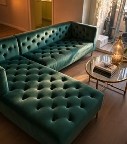 CUSTOM Emerald Green Velvet Sectional – Beverly Hills Boutique Quality!