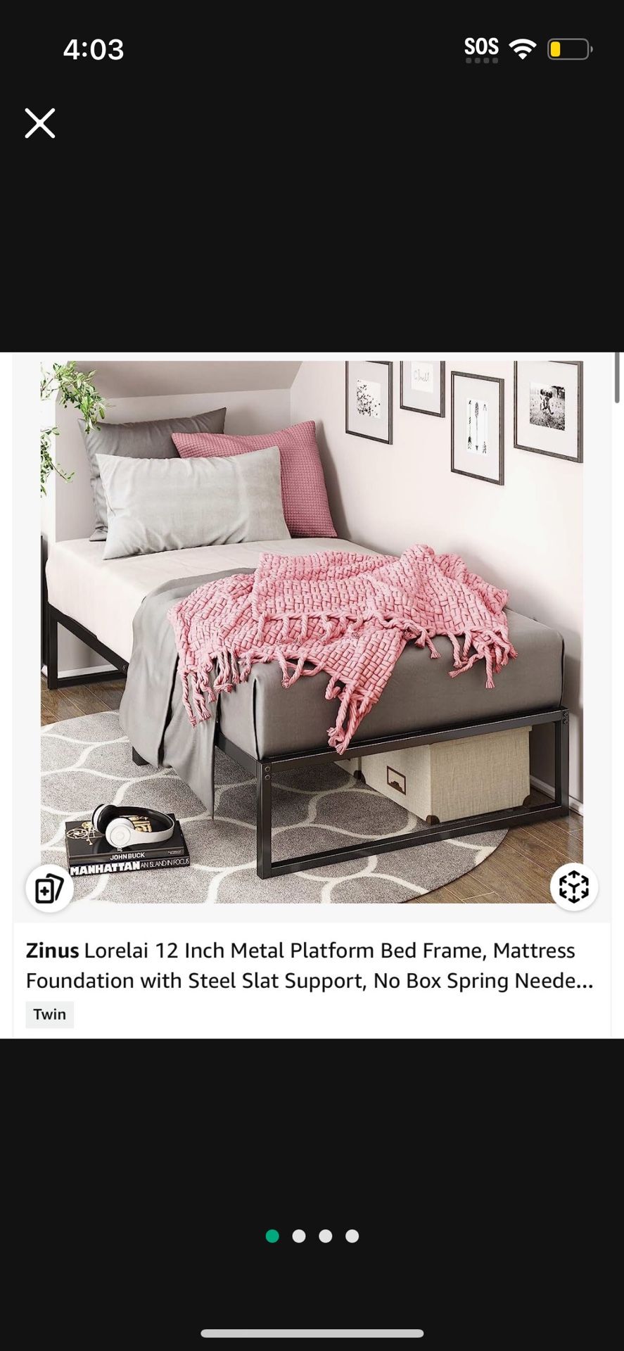 Zinus Lorelai Twin Metal Platform Bed Frame – No Box Spring