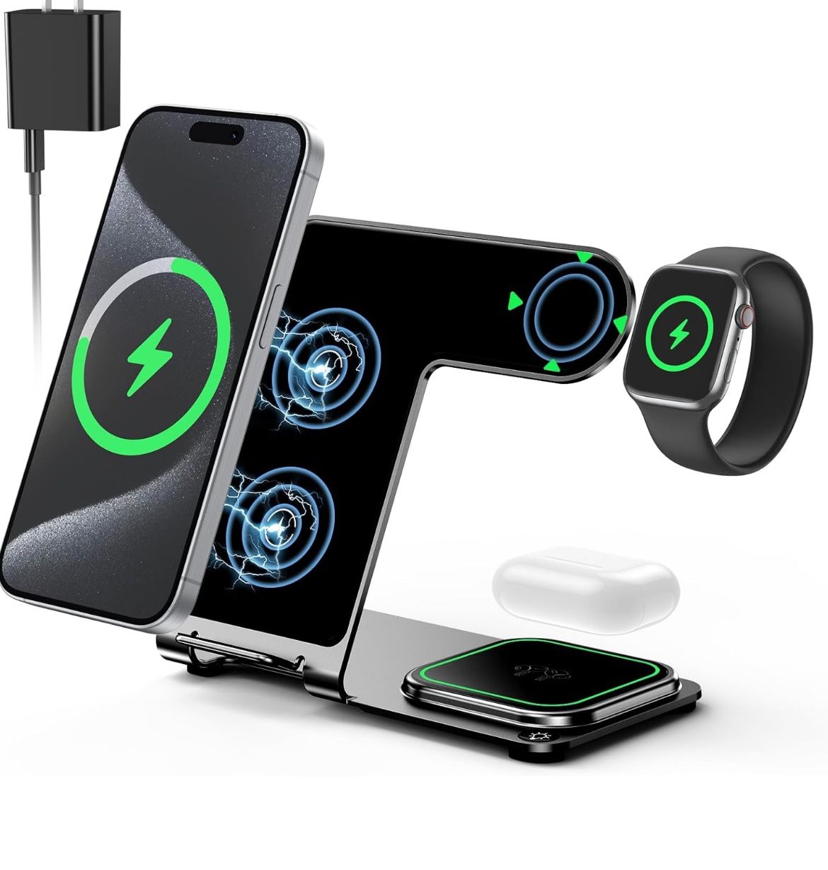 Brand: Apor 3 in 1 Wireless Charging Station for Apple Multiple Devices Wireless Charger for iPhone 15 14 13 12 11 Pro (Not for Mini Series) Metal Cha