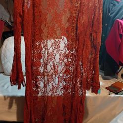 Full Circle Trends Lace Mesh Duster, Size Large