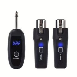 2.4GHz UHF Wireless XLR 2 transmitters Transmitter and 1x Receiver, Wireless Microphone Adapter Suitable for Dynamic Microphones, Automatic Channel Sc
