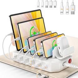 95W 6-Port USB Charging Station for Multiple Devices, HSicily 2 PD Ports USB C Fast Charging Dock Compatible with MacBook Phones iPad Kindle Tablets (