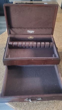 Antique Flatware Storage Box Lot Reed Barton Mahogany Chest Sheffield Co Blue