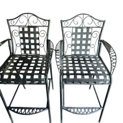 International Caravan 3467-2CH-ANT-BK Mandalay Iron Bar Height Chair, Antique Black - Set of 2