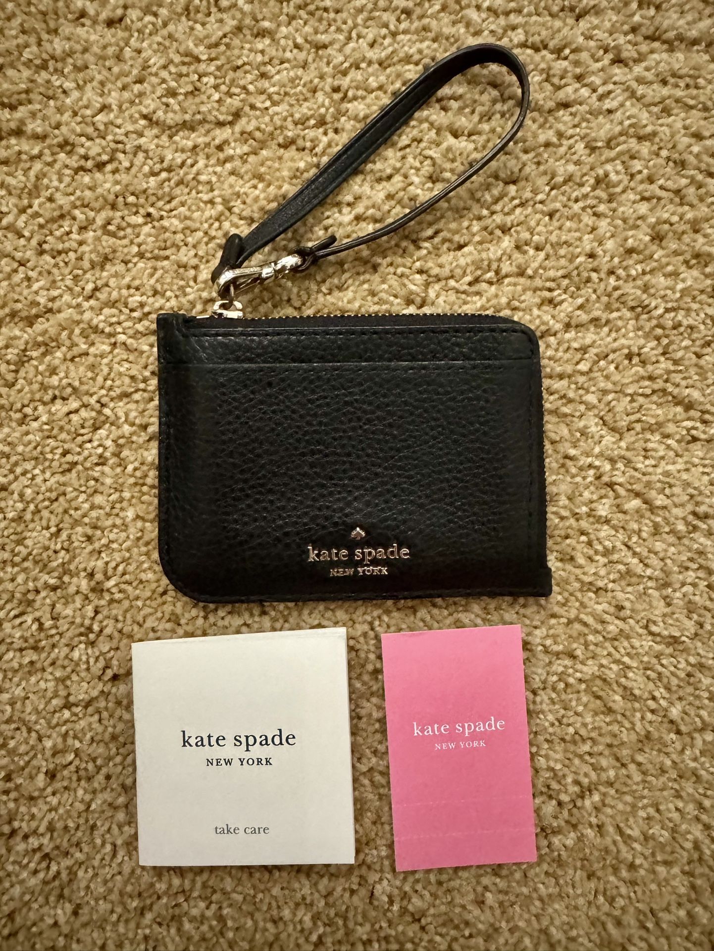 Kate Spade Black Small Leather Wristlet Wallet Card Holder Coin Purse