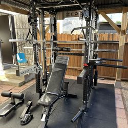 Smith Machine 400 | Adjustable Bench | 245lb Cast Iron Olympic Weights | 7ft Olympic Bar | Fitness | Gym Equipment | FREE DELIVERY/INSTALLATION 🚚 🛠️