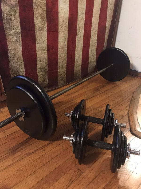 250 lb Set of Standard Plates Dumbbells + Barbell for Sale in Long
