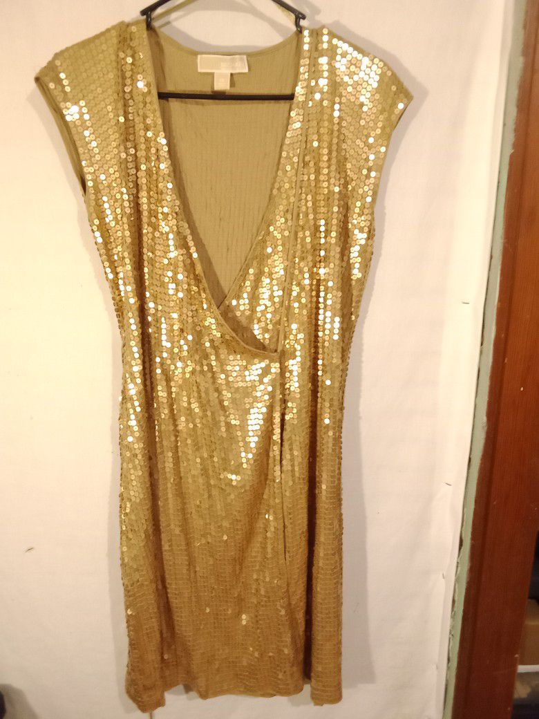 Michael Kors Gold Sequin Wrap Around Dress