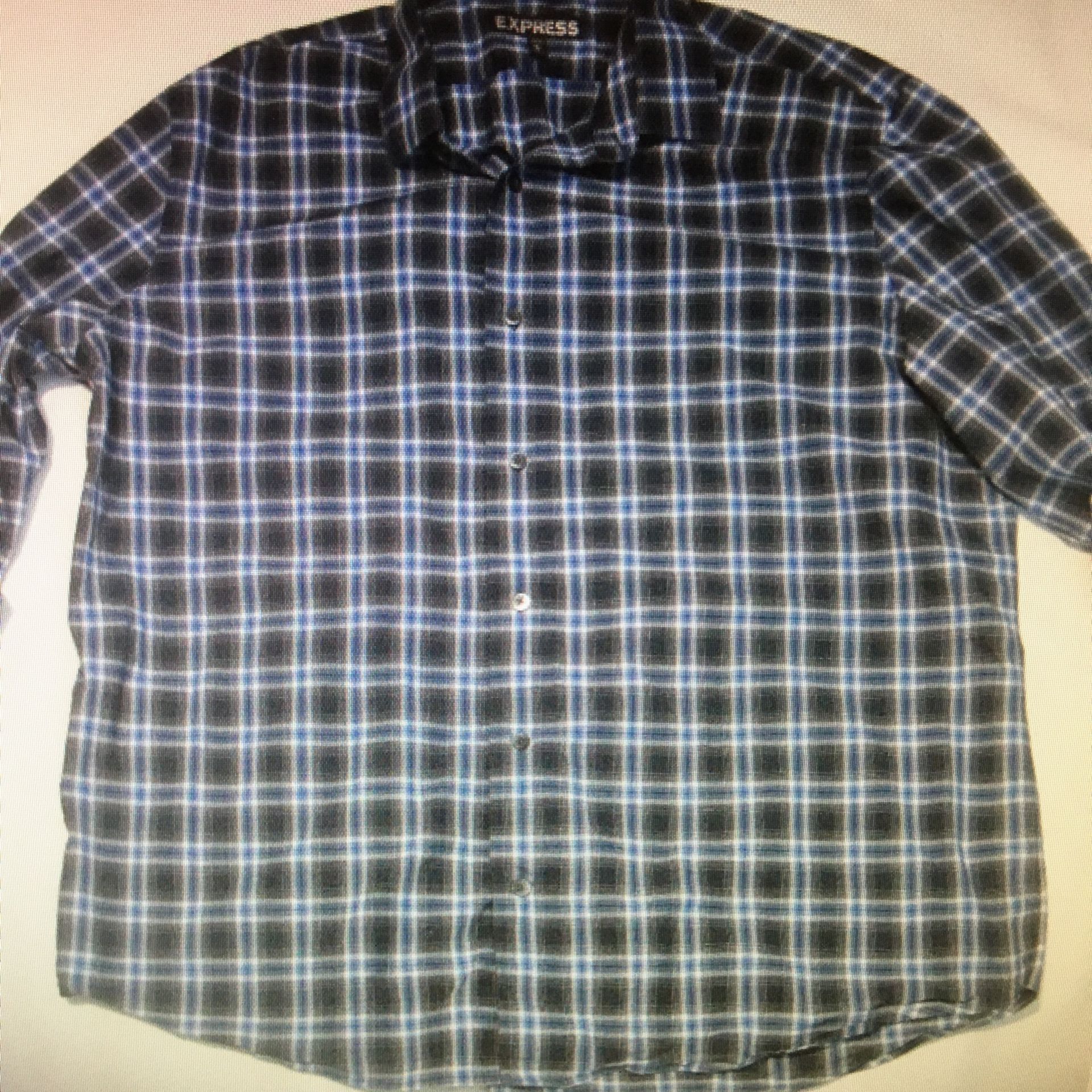 Express Mens Modern Fit Long Sleeve Button Up Shirt XL/TG 17-17 1/2 Plaid Blue