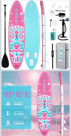 R4) Inflatable Stand Up Paddle Board with Beginners SUP Accessories 10'6'' SUP,Anti-Slip EVA Deck,200-450lbs Capacity/Big Fin，Inflatable Paddle Boards