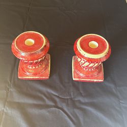 Small Red Ceramic Candle Holders