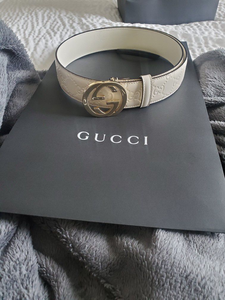 White Gucci belt