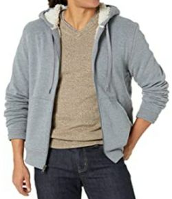 Sherpa Lined Full Zip Hooded Fleece Sweatshirt XL Light Grey Heather