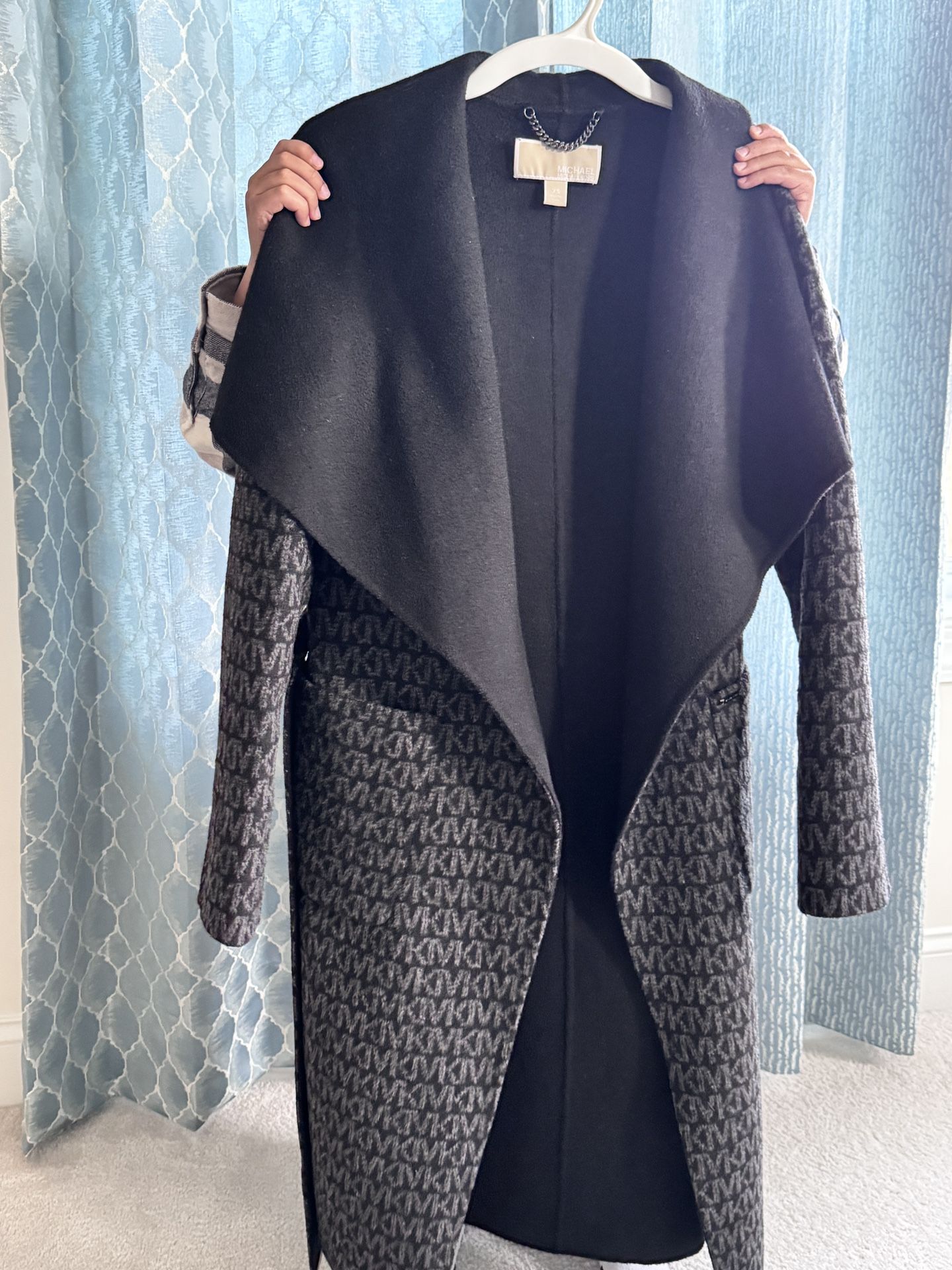 Michael Kors Wool Blend Logo Jacquard Coat