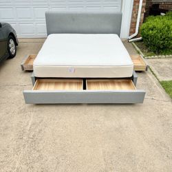 Beautiful Living Spaces King Size Platform Bed With Storage Drawers + Memory Foam Mattress 